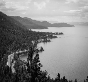 aerial shot of scenic drive near the ocean